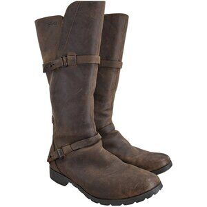 Teva De La Vina Brown Leather Tall Riding Boots Size 8 Distressed Waterproof